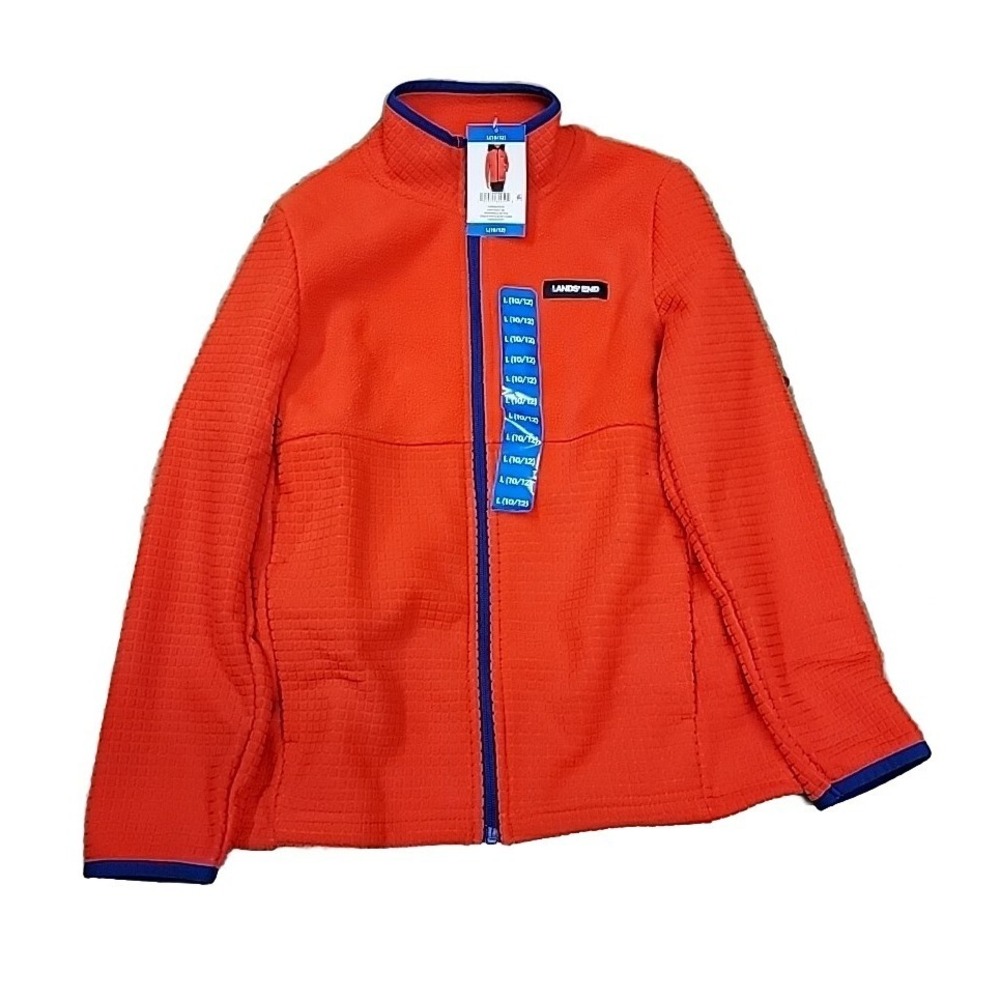 Lands' End Girl's Breathable Grid Fleece Full-Zip Jacket Daylily Orange L(10/12)